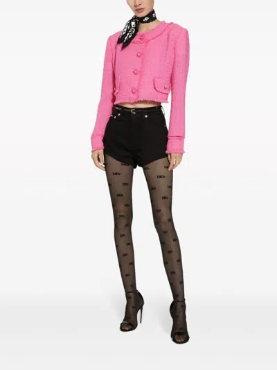 Dolce & Gabbana Rachel Collarless Crop Tweed Jacket In Pink