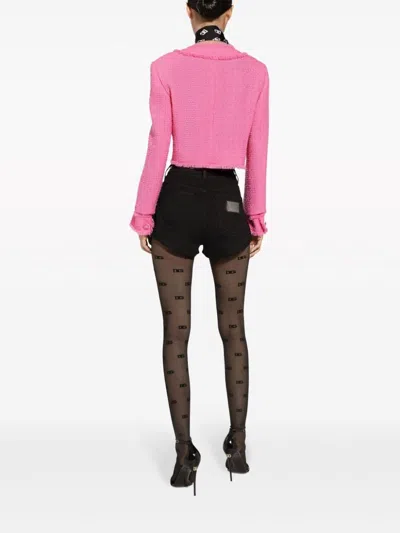 Dolce & Gabbana Rachel Collarless Crop Tweed Jacket In Pink