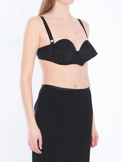 Dolce & Gabbana Silk-blend Satin Cone Bra In Black