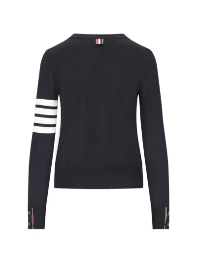 Thom Browne Navy Blue Stipe Wool Sweater In Black