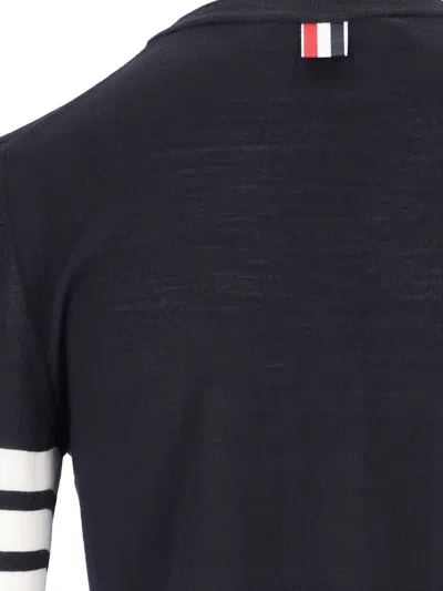 Thom Browne Navy Blue Stipe Wool Sweater In Black