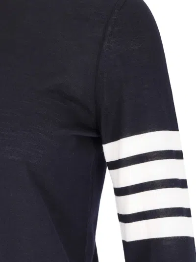 Thom Browne Navy Blue Stipe Wool Sweater In Black