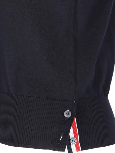 Thom Browne Navy Blue Stipe Wool Sweater In Black