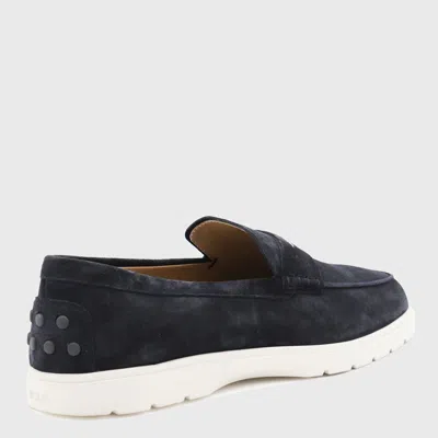 Tod's Navy Blue Suede Loafers In Black