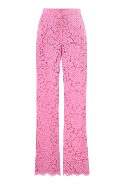 Dolce & Gabbana Floral Lace Tailored Trousers In Pink