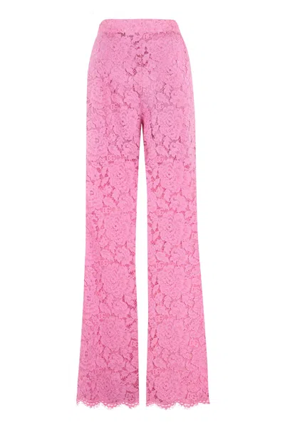 Dolce & Gabbana Floral Lace Tailored Trousers In Pink