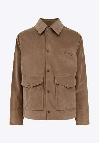 Burberry Corduroy Jacket With Logo Embroidery In Brown