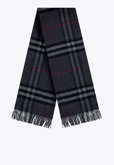 Burberry Giant Check Motif Cashmere Scarf In Black