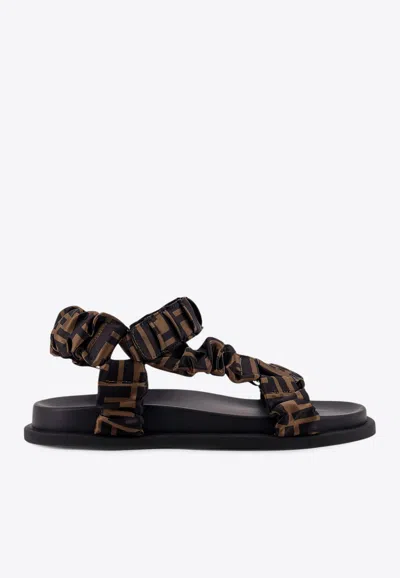 Fendi Women Feel Elastic Satin Sandals With Ff Motif In Black