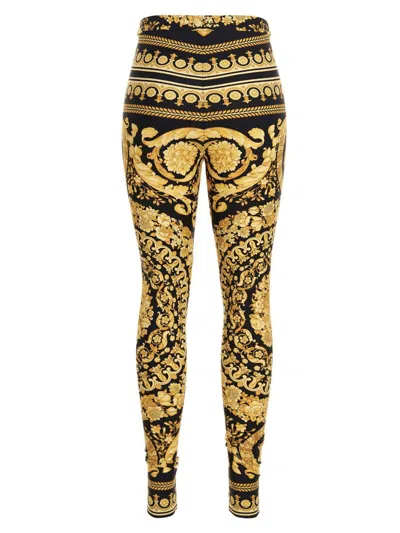 Versace High-waisted Stretch Leggings With Barocco Print In Multi