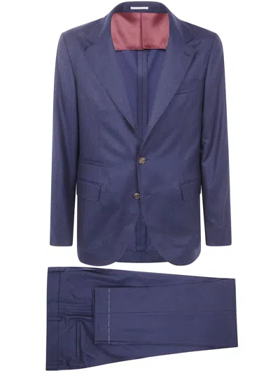 Brunello Cucinelli Tailored Two-button Suit With Contrasting Lining In Blue