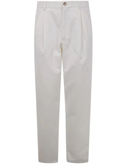 Brunello Cucinelli Double Pleated Chino Trousers In White