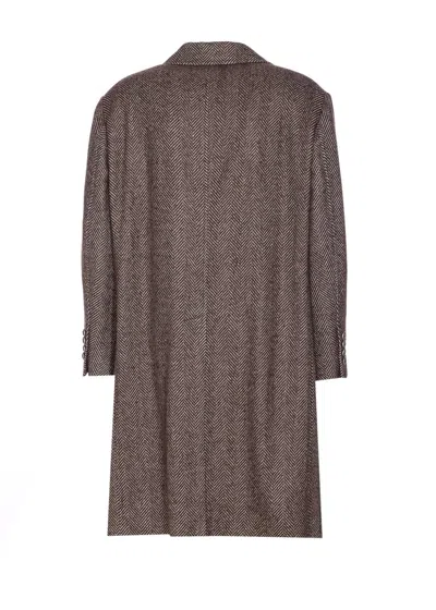 Brunello Cucinelli Chevron Motif Coat Logo Buttons In Brown
