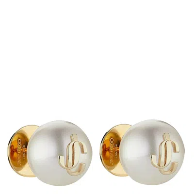 Jimmy Choo Pearl Lobo Earrings Gold-tone Hardware In Metallic
