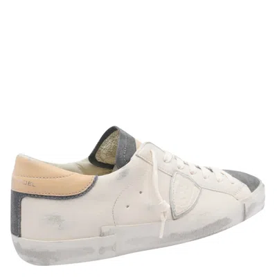 Philippe Model Low Top Leather Sneakers With Suede Accents In White
