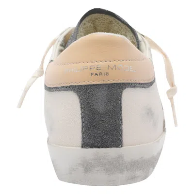 Philippe Model Low Top Leather Sneakers With Suede Accents In White