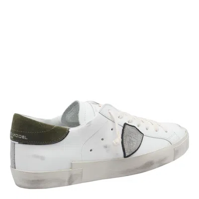 Philippe Model Low Top Leather Sneakers With Suede Heel In White