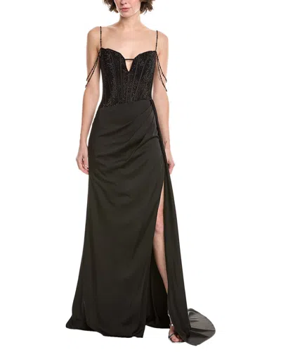 Jovani Beaded Corset Bodice Gown In Black