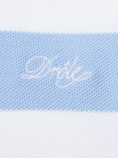 Drôle De Monsieur Light Blue And White Striped Polo Shirt With Logo Embroidery In Blue