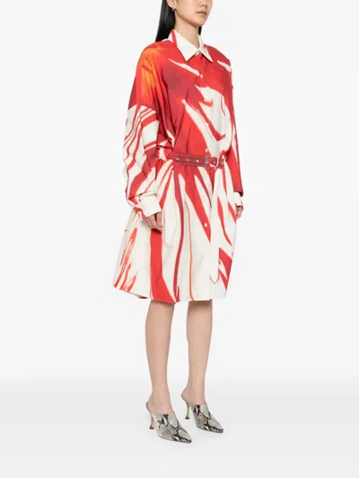 Dries Van Noten Abstract Print Shirt Dress With Belted Waist
