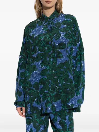 Dries Van Noten Floral Print Casia Shirt In Green