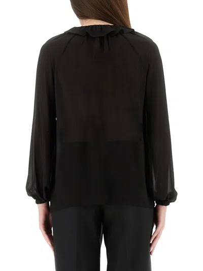 Michael Kors Ruffled-neck Blouse In Black