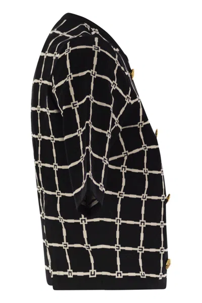 Elisabetta Franchi T-shirt With Geometric Pattern And Gold Buttons In Multi