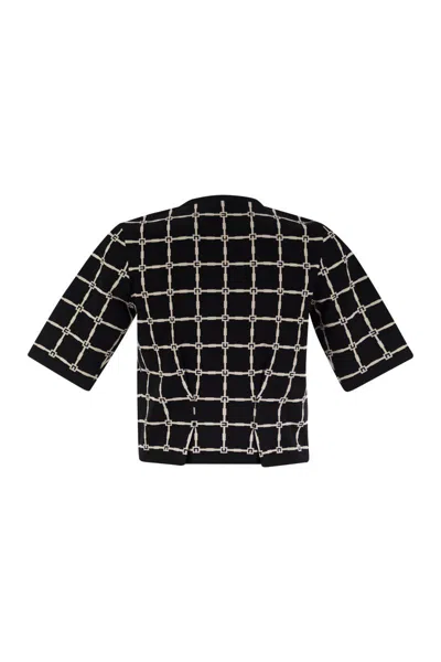 Elisabetta Franchi T-shirt With Geometric Pattern And Gold Buttons In Multi