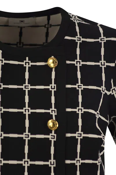 Elisabetta Franchi T-shirt With Geometric Pattern And Gold Buttons In Multi