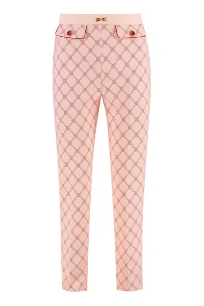 Elisabetta Franchi Geometric Pattern Slim Fit Trousers In Pink