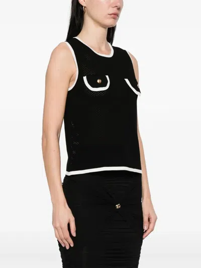 Elisabetta Franchi Crew-neck Mesh Top In Black