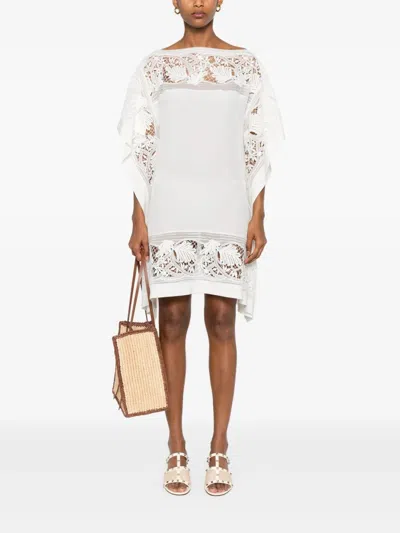 Ermanno Scervino Embroidered Silk Short Dress In White
