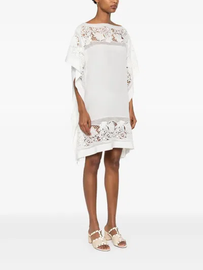 Ermanno Scervino Embroidered Silk Short Dress In White