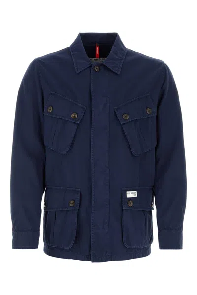 Fay And Cotton Twill Bomber Jacket In Blue