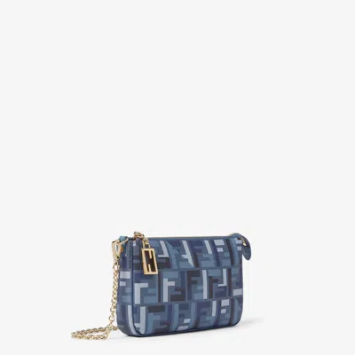 Fendi Pouch With Chain Baguette In Blue Ff Fabric Women