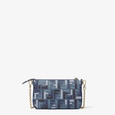 Fendi Pouch With Chain Baguette In Blue Ff Fabric Women