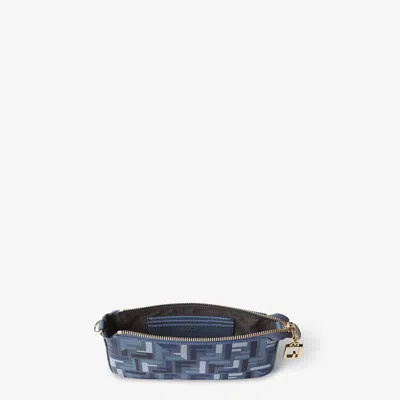 Fendi Pouch With Chain Baguette In Blue Ff Fabric Women