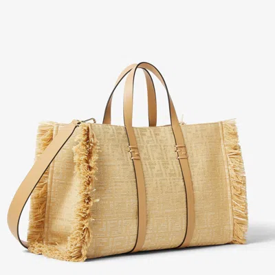 Fendi Summer Tote Bag In Jacquard Fabric With Ff In Raffia
