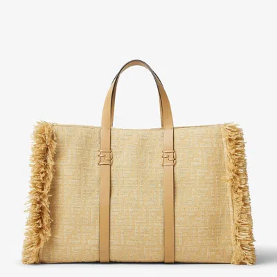 Fendi Summer Tote Bag In Jacquard Fabric With Ff In Raffia