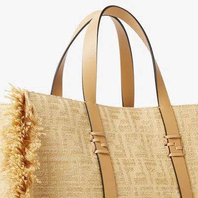 Fendi Summer Tote Bag In Jacquard Fabric With Ff In Raffia