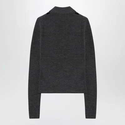 Ganni Grey Sweater With Classic Collar And Check Motif On The Front In Wool Woman In Gray