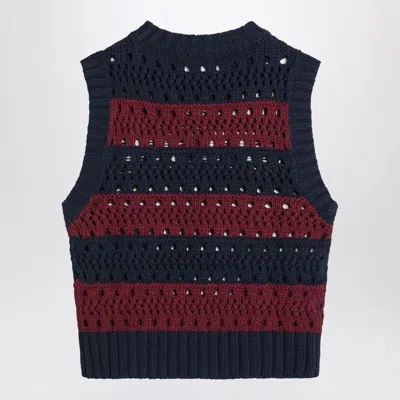Ganni Striped Openwork Vest With Logo Inlay In Blue