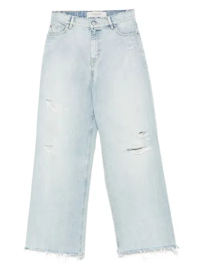 Golden Goose Distressed Light Wash Wide-leg Jeans With High-rise Waist In Blue