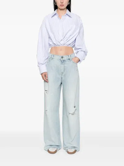 Golden Goose Distressed Light Wash Wide-leg Jeans With High-rise Waist In Blue