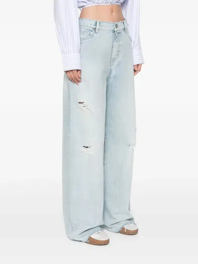 Golden Goose Distressed Light Wash Wide-leg Jeans With High-rise Waist In Blue