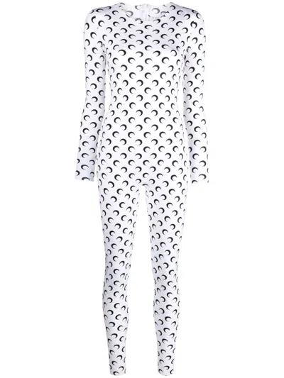 Marine Serre White Crescent Moon-print Jumpsuit