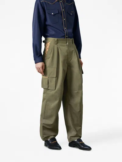 Gucci Cotton Ripstop Cargo Pants With Monogram Fabric Inserts In Green