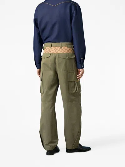 Gucci Cotton Ripstop Cargo Pants With Monogram Fabric Inserts In Green