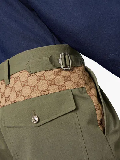Gucci Cotton Ripstop Cargo Pants With Monogram Fabric Inserts In Green