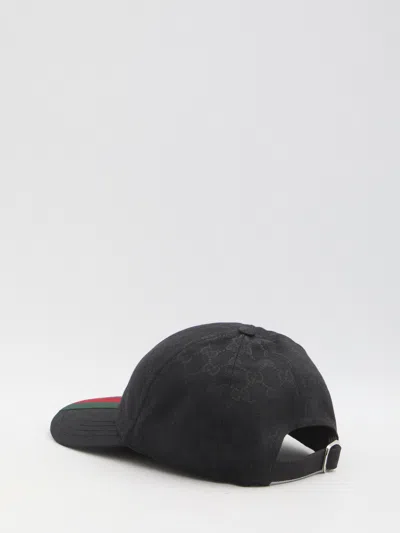 Gucci Original Gg Fabric Baseball Cap With Web Ribbon In Black